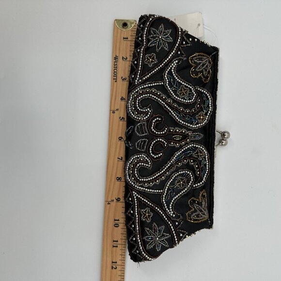 NWT Apt. 9 Black Beaded Evening Handbag Decorative Strap & Snap Closure - Picture 7 of 10